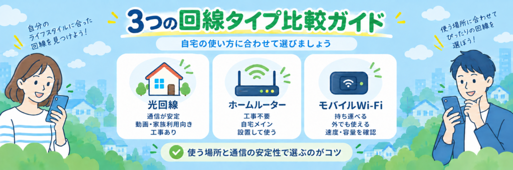 光回線・ホームルーター・モバイルWi-Fiの特徴を比較したガイド